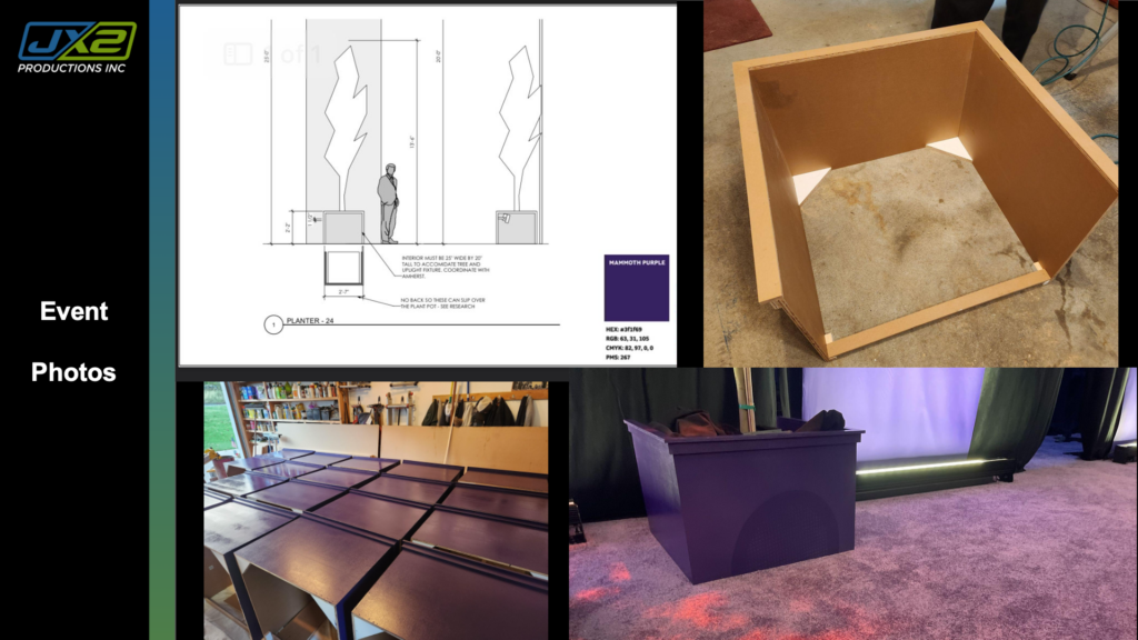 Custom stage and scenic fabrication details for the Amherst College Presidential Inauguration.