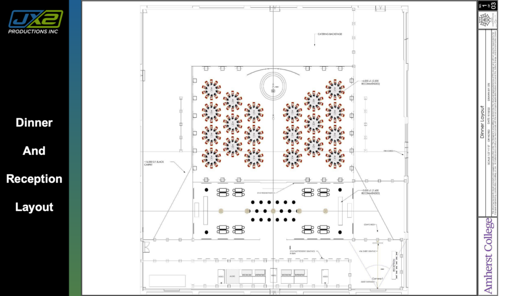 Dinner and reception floor plan for the Amherst College Presidential Inauguration.