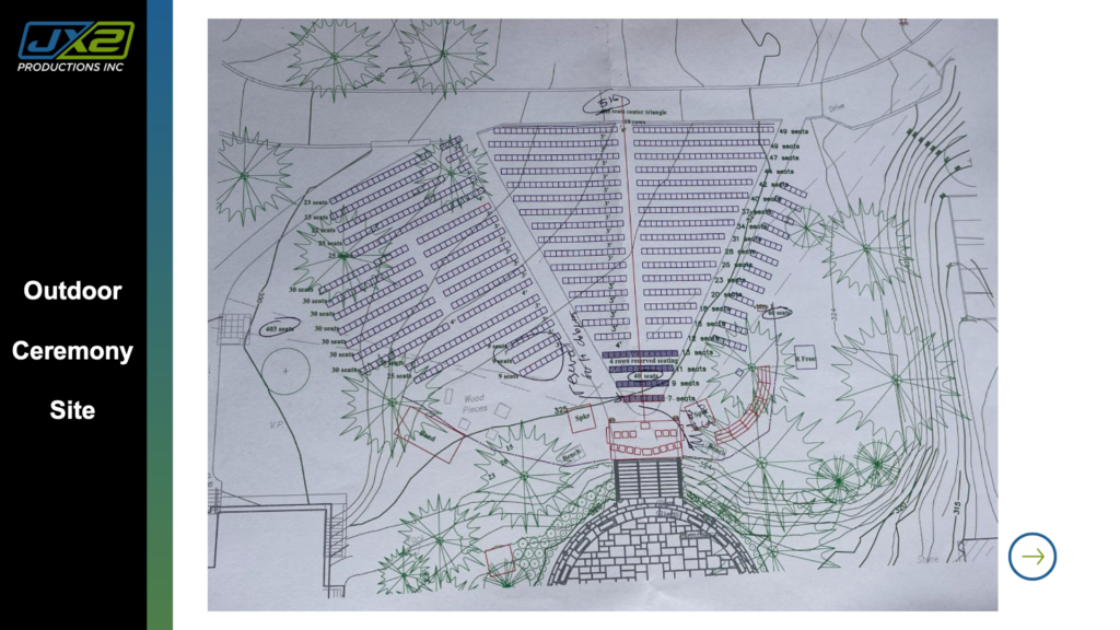 Outdoor ceremony site layout for the Amherst College Presidential Inauguration.