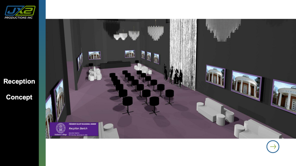 Reception concept for the Amherst College Presidential Inauguration.