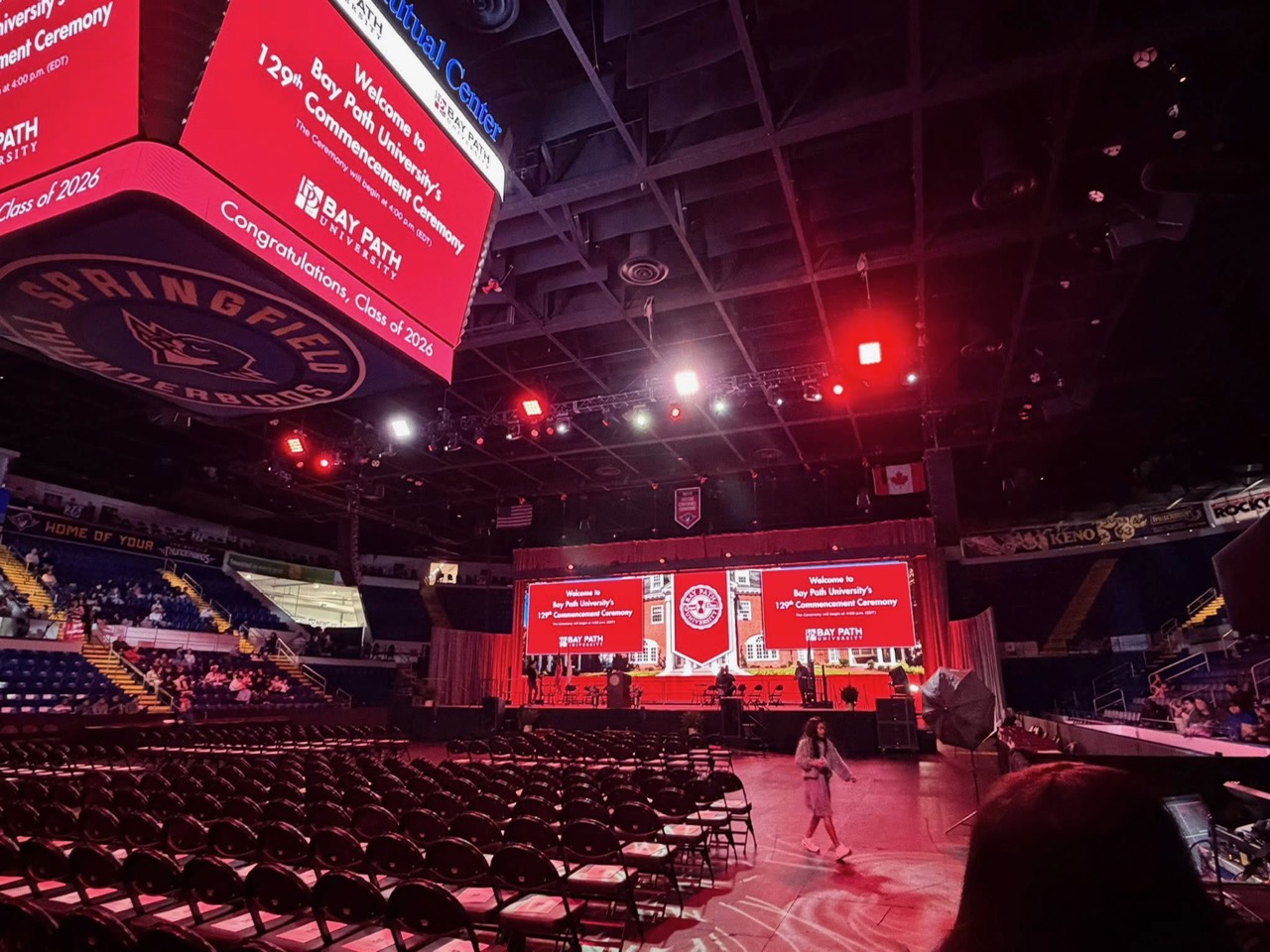 Bay Path University commencement stage and video production at MassMutual Center
