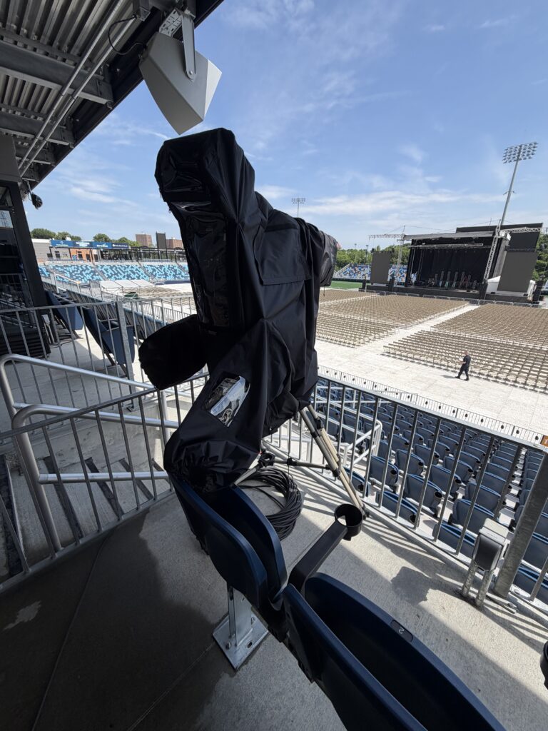 Bill Burr production position overlooking Centreville Bank Stadium.