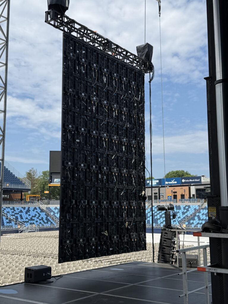 Rear structure of a 4 meter by 6 meter IMAG LED wall for Bill Burr at Centreville Bank Stadium.