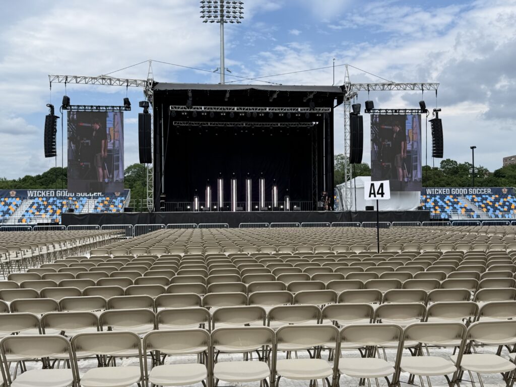 Bill Burr stage and 4 meter by 6 meter IMAG LED walls at Centreville Bank Stadium.