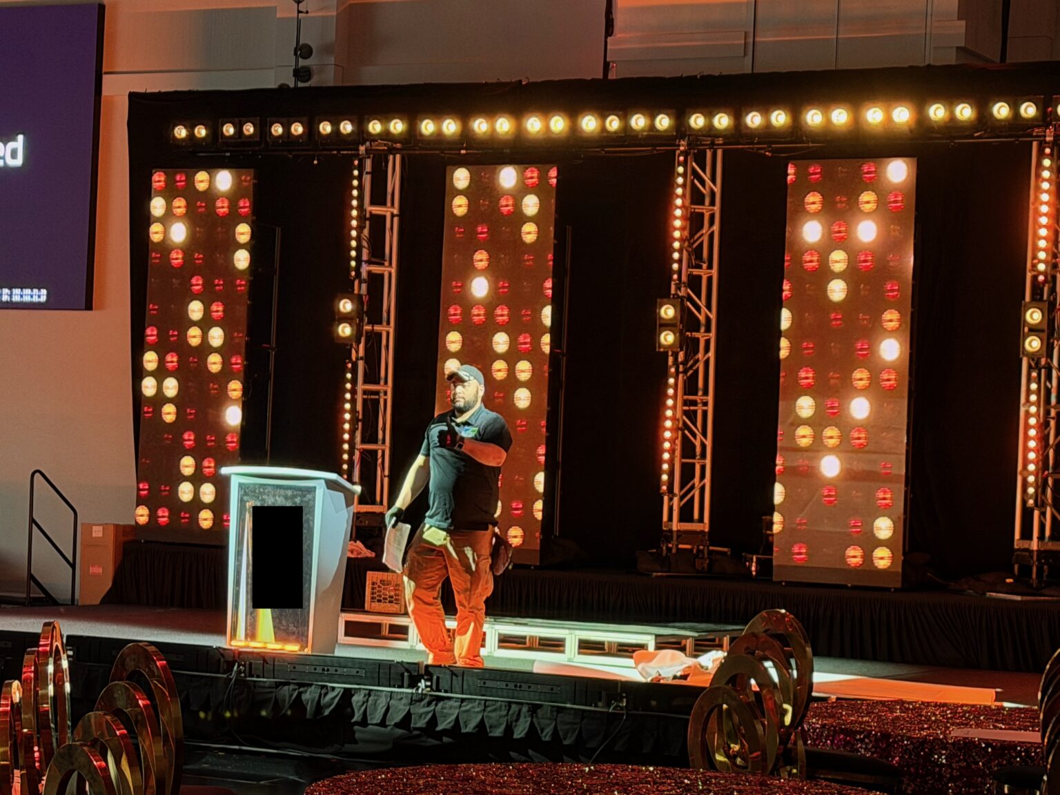Additional stage setup view for a confidential Fortune 150 annual awards event produced by Jx2 Productions.