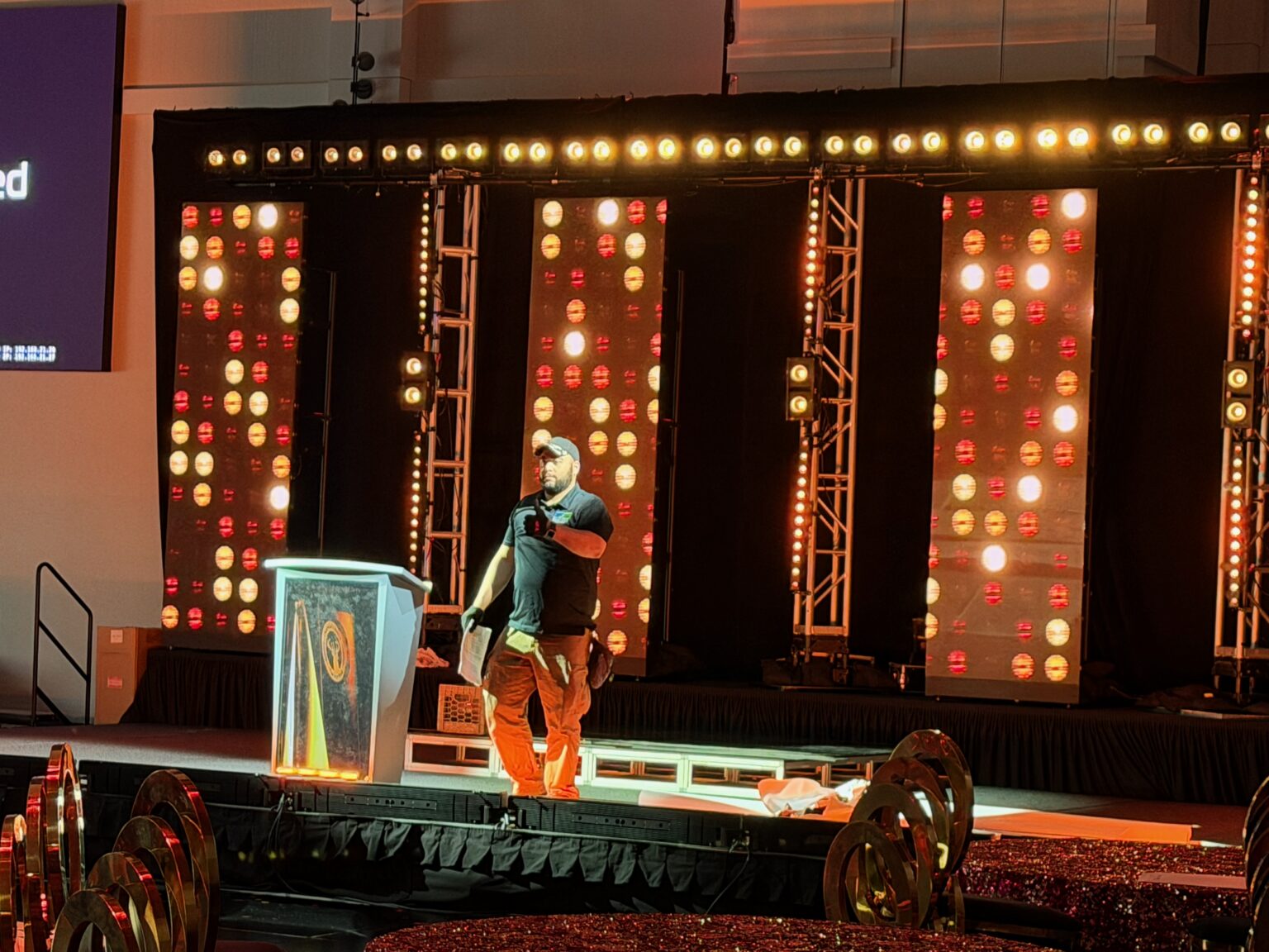 Setup for a confidential Fortune 150 annual awards event produced by Jx2 Productions