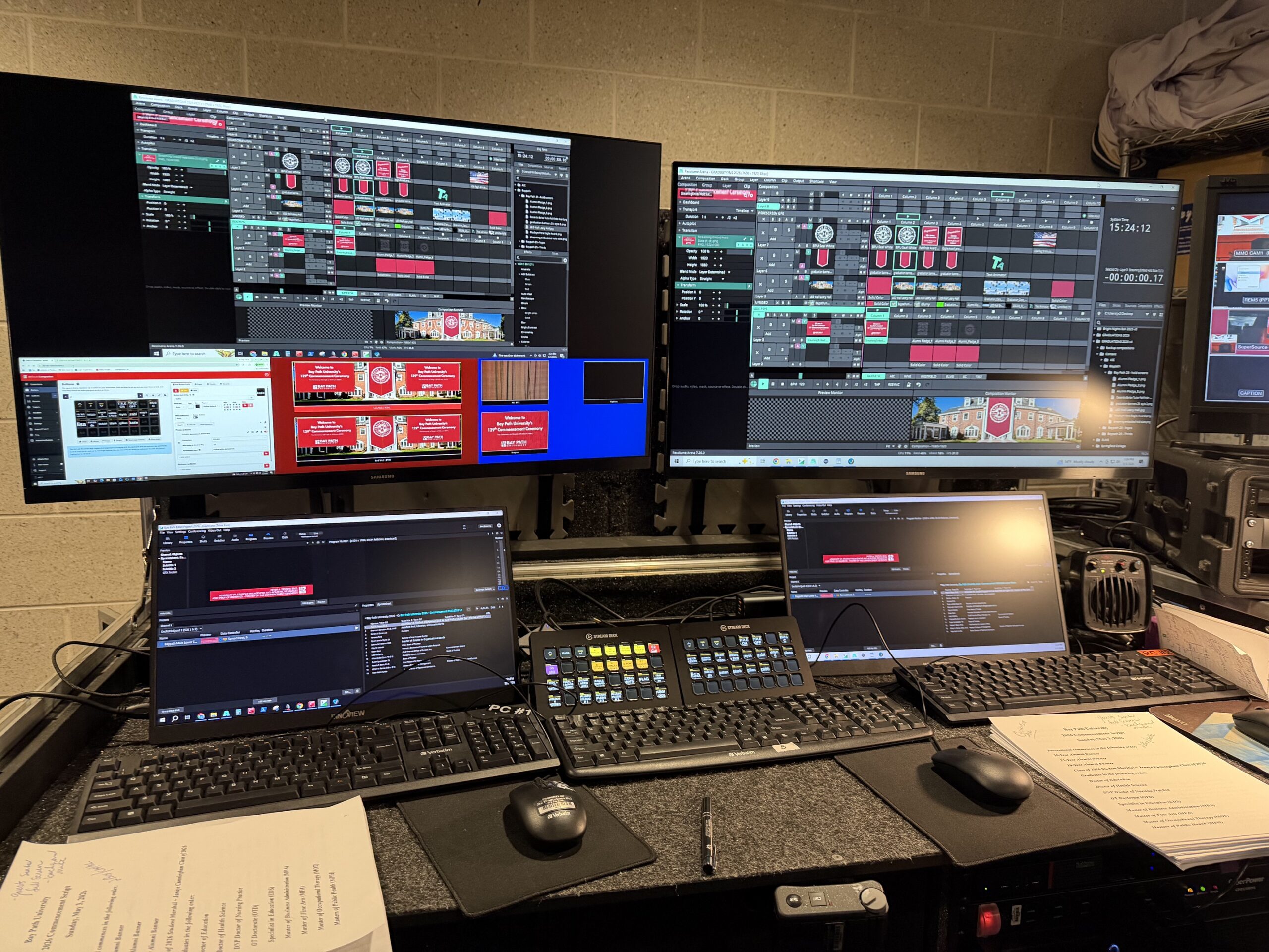Resolume widescreen graphics and redundant playback control setup for a commencement production