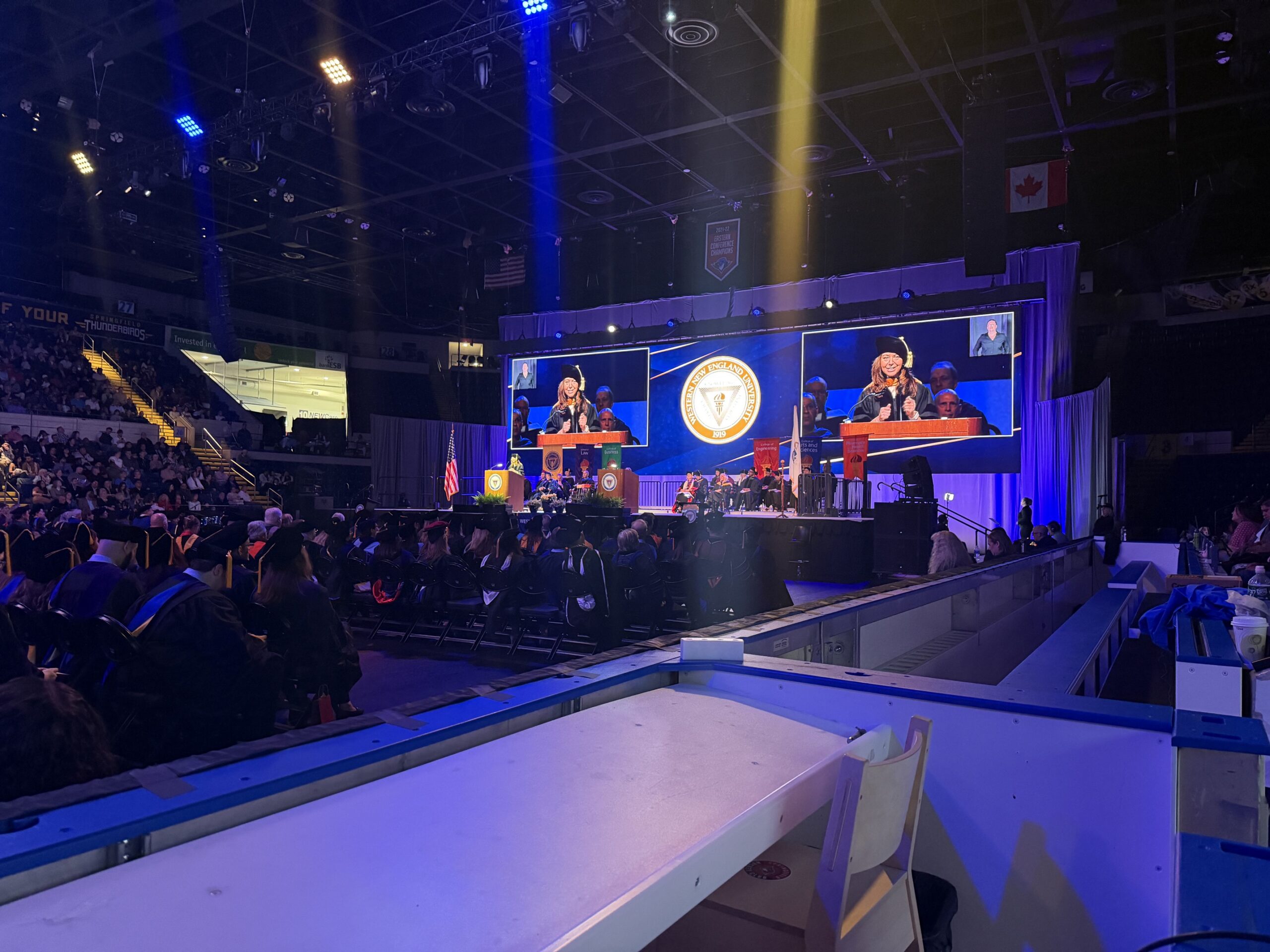 Large-format LED video wall and stage lighting for a commencement ceremony