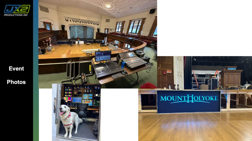 Custom Mount Holyoke stage façade and backlit logo fabrication.