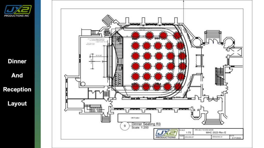 Dinner and reception layout for the Mount Holyoke College Presidential Inauguration.